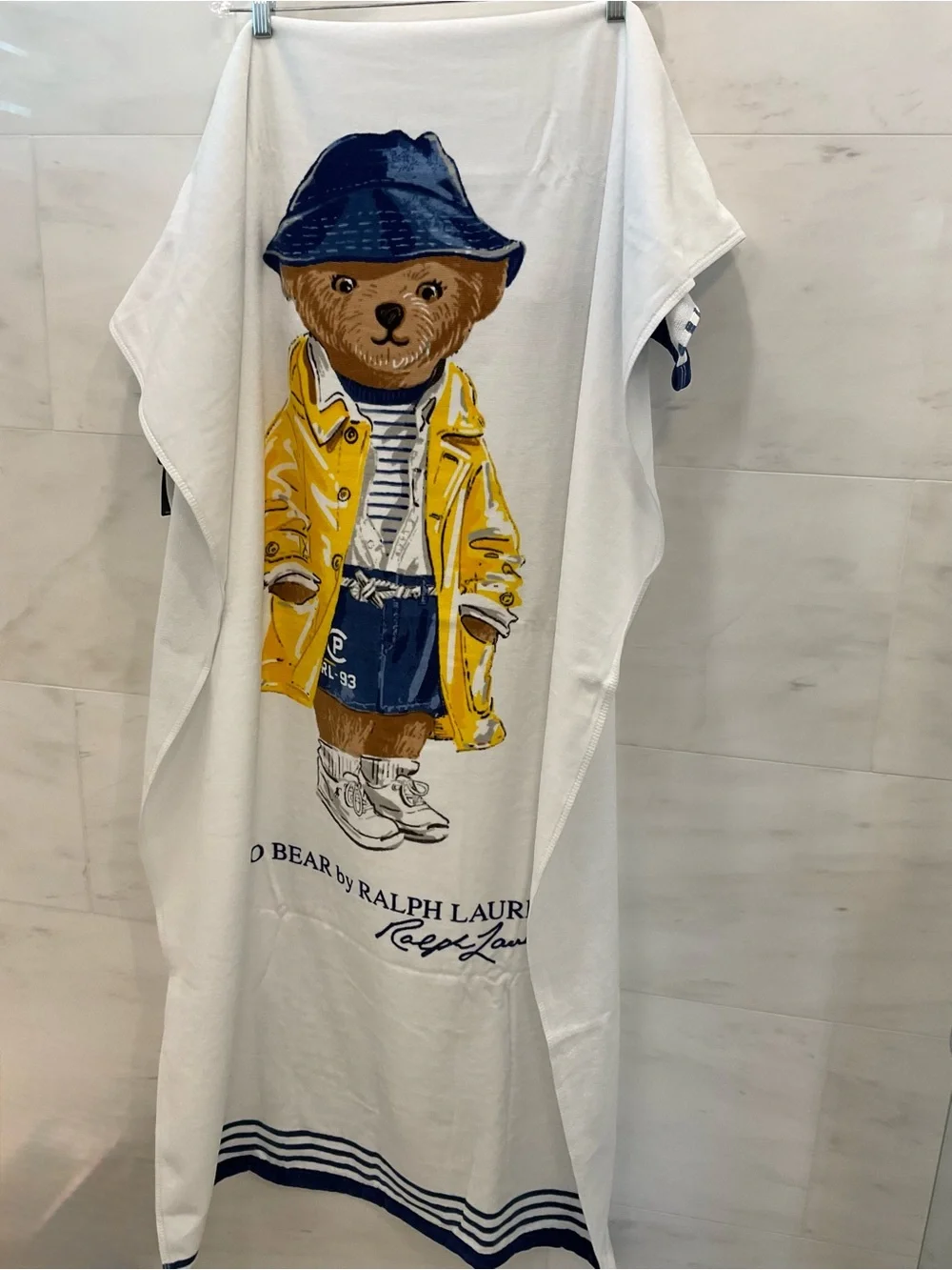 Polo Ralph Lauren YELLOW RAINCOAT BEAR 35” x 66” Cotton Velour Terry Beach Towel